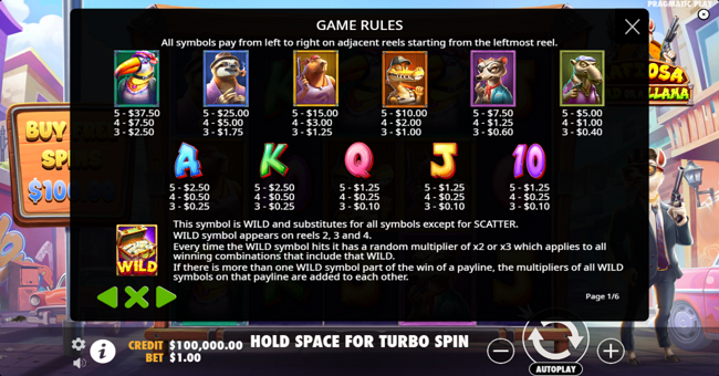 mafiosa dead or a llama paytable paytable