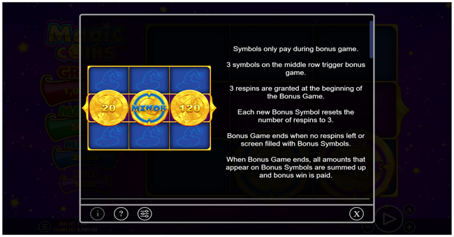 magic coins paytable 1 paytable
