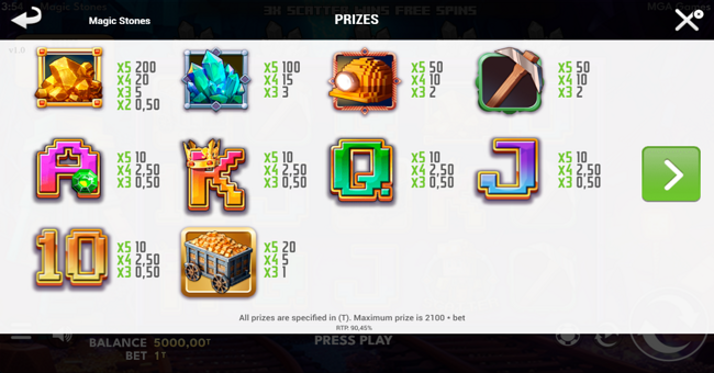 magic stones paytable paytable