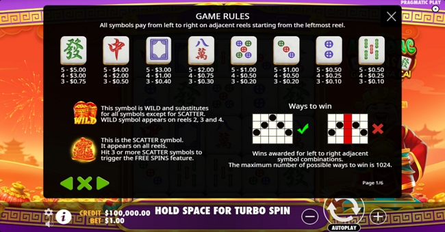 mahjong wins gong xi fa cai paylines paytable