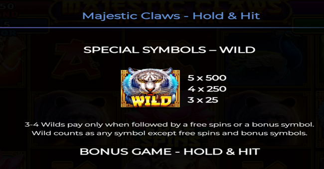 majestic claws hold and hit paytable 1 paytable