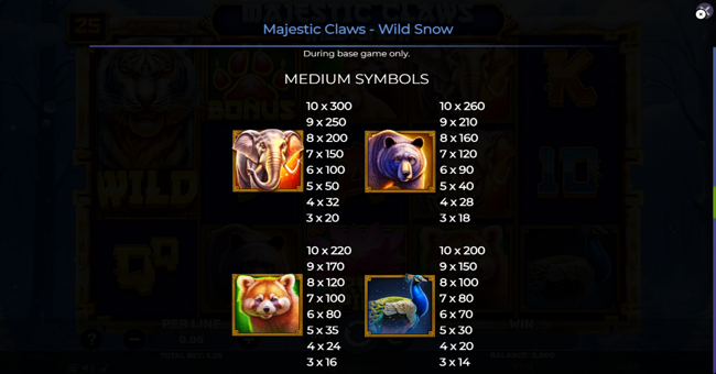 majestic claws wild snow paytable 1 paytable
