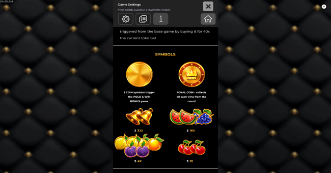 majestic coins paytable 1 paytable