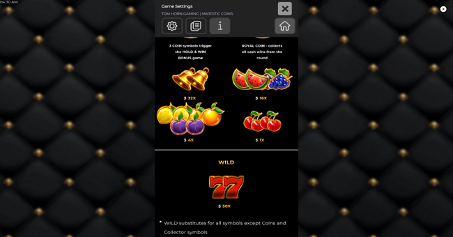 majestic coins paytable 2 paytable