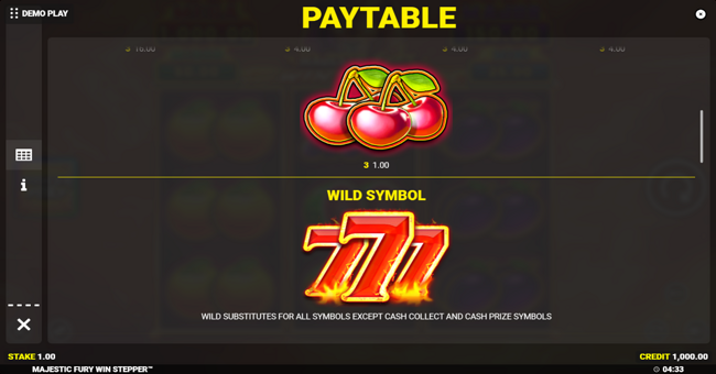 majestic fury win stepper paytable 2 paytable