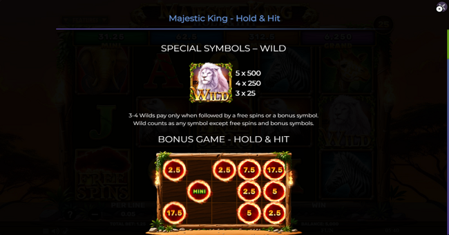majestic king hold and hit paytable 1 paytable