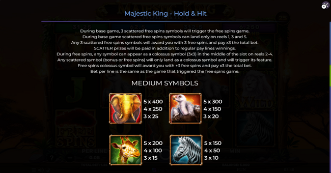 majestic king hold and hit paytable 2 paytable