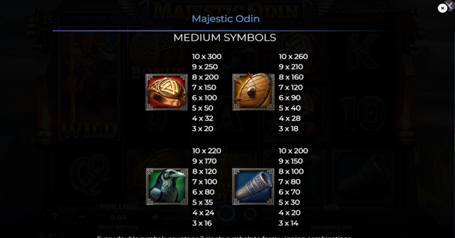 majestic odin paytable 1 paytable