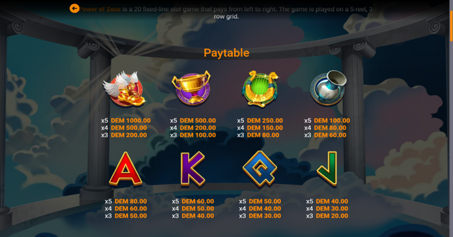 mancala gaming power of zeus paytable paytable