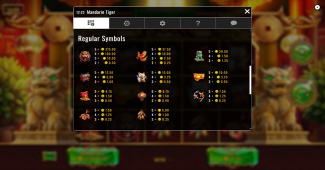 mandarin tiger paytable 1 paytable