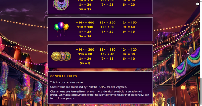 mardi gras gold paytable 2 paytable