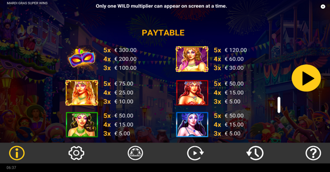 mardi gras super wins paytable 2 paytable