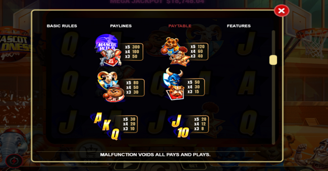 mascot madness paytable paytable