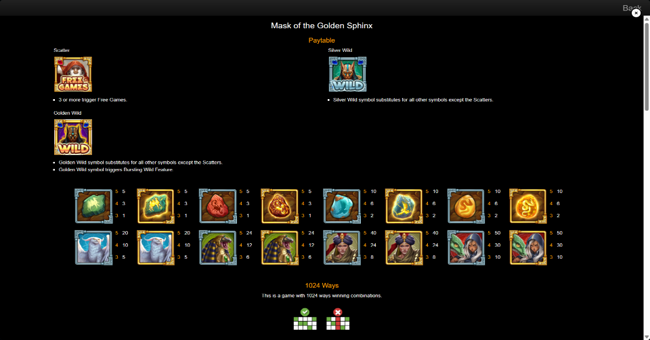mask of the golden sphinx paytable paytable