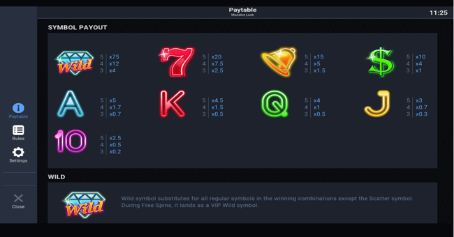 massive luck paytable 1 paytable