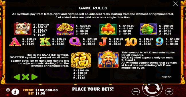 master chens fortune paytable paytable