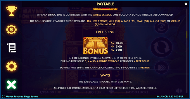 mayan fortunes bingo bounty paytable 2 paytable