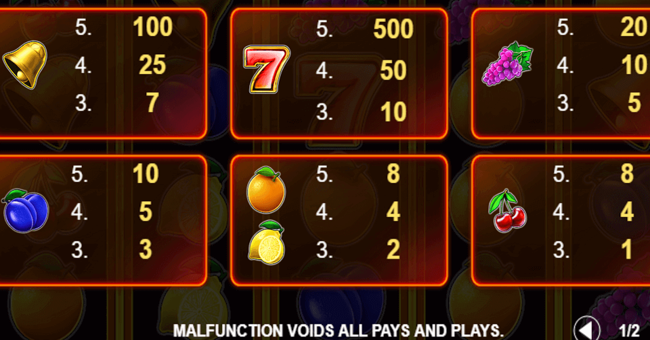 mega booming fruits paytable paytable