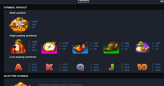 mega duck hunt paytable paytable