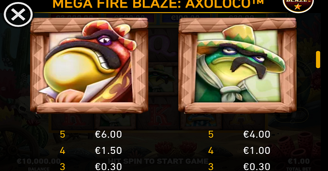 mega fire blaze axoloco paytable 1 paytable