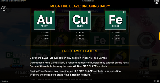 mega fire blaze breaking bad paytable 3 paytable