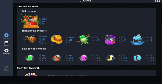 mega greatest catch paytable 1 paytable