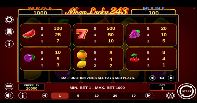 mega lucky 243 paytable 1 paytable
