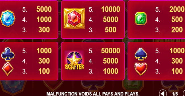 mega lucky diamonds paytable paytable