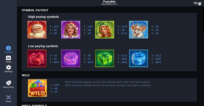mega merry gifts paytable paytable