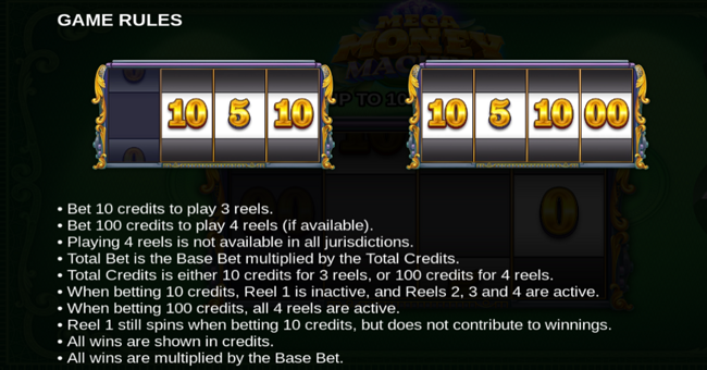 mega money machine paytable paytable