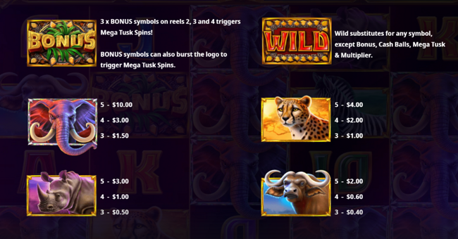 mega tusk paytable 1 paytable