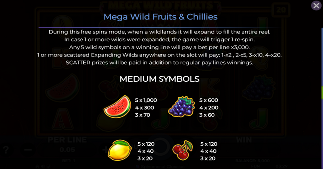 mega wild fruits and chillies paytable 1 paytable