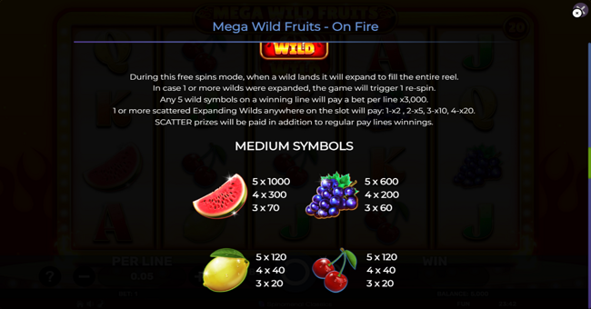 mega wild fruits on fire paytable 1 paytable