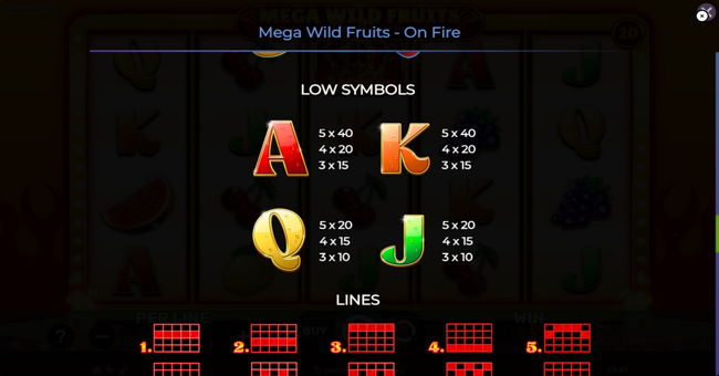 mega wild fruits on fire paytable 2 paytable