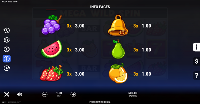 mega wild spin paytable 3 paytable