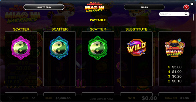 miao mi warriors paytable 1 paytable