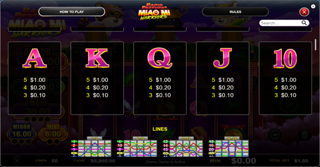 miao mi warriors paytable 3 paytable