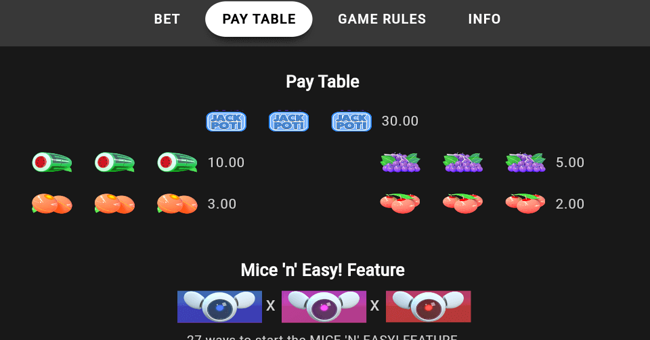 mice n easy paytable paytable