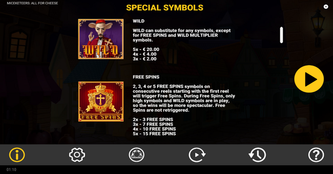 miceketeers all for cheese paytable 1 paytable