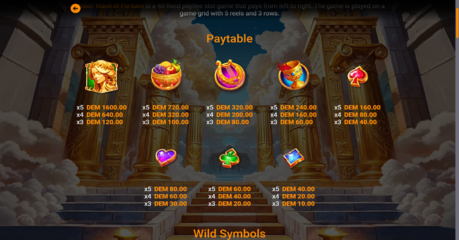 midas hand of fortune paytable 1 paytable