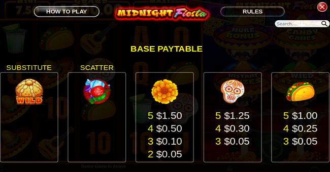 midnight fiesta paytable 1 paytable