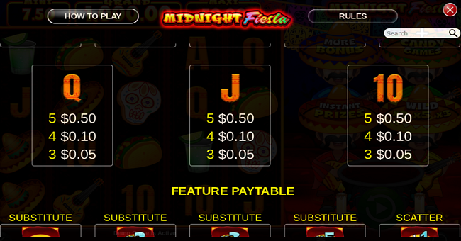 midnight fiesta paytable 3 paytable