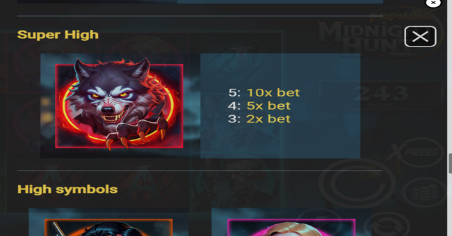 midnight hunt paytable 1 paytable