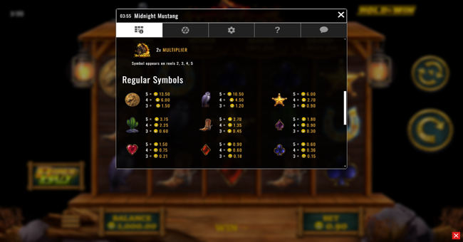 midnight mustang paytable paytable