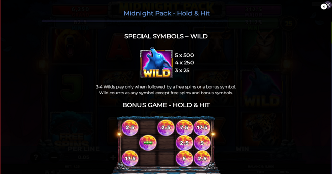 midnight pack hold and hit paytable 1 paytable