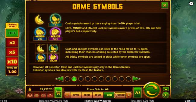 mighty wild gorilla paytable 2 paytable