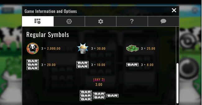 milk the cash cow paytable paytable