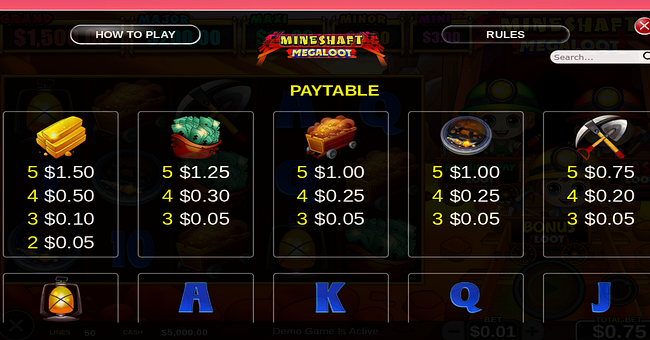 mineshaft megaloot paytable1 1 paytable