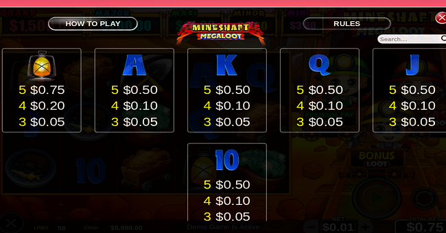 mineshaft megaloot paytable2 2 paytable