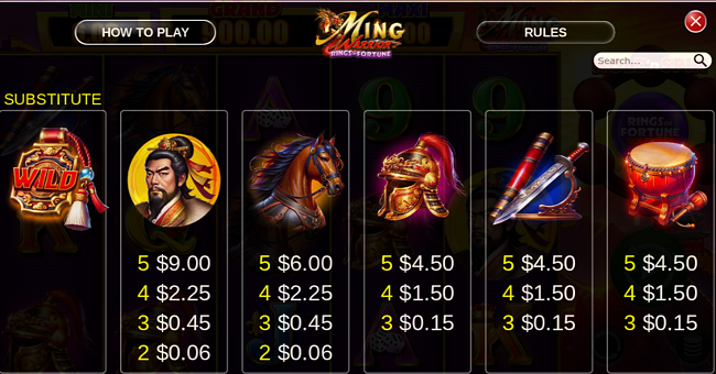 ming warrior rings of fortune paytable 1 paytable
